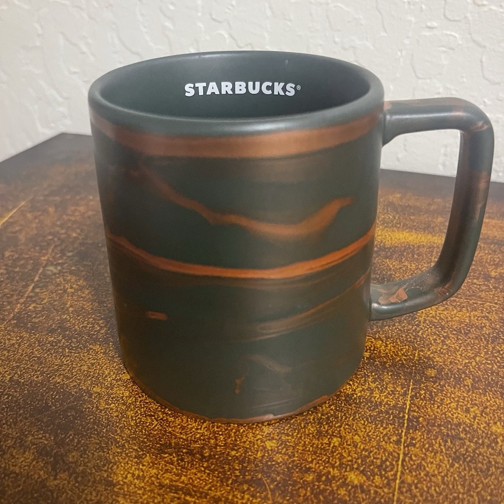 Starbucks 2022 Spring Mug Green with Copper Rose Gold Swirl 12oz